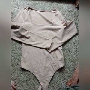 Abercrombie Nude Long Sleeve Square Neck Bodysuit